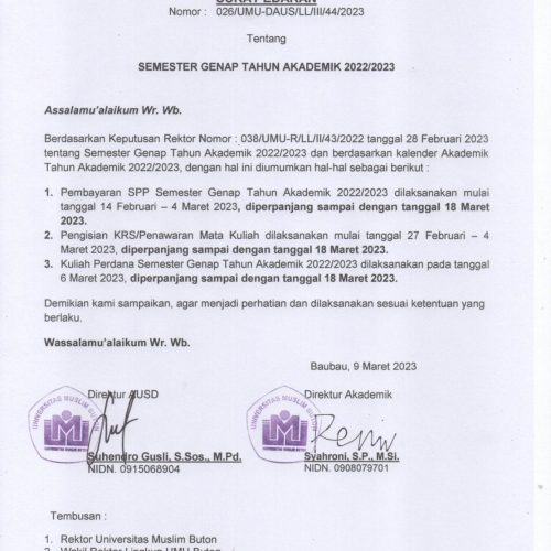 Surat Edaran Semester Genap